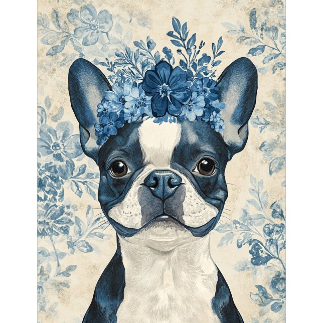Boston Terrier Dog Blue Floral Spielkarten (Von Creator hochgeladen)