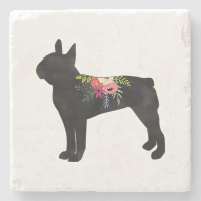 Boston Terrier Dog Breed Boho Silhouette Steinuntersetzer (Vorderseite)