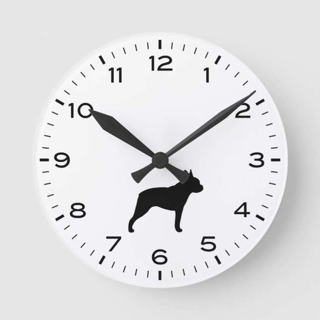 Boston Terrier Dog Breed Silhouette Runde Wanduhr (Vorderseite)
