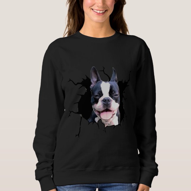 Boston Terrier Dog bricht Hunde Welpe Decal Crack Sweatshirt (Vorderseite)