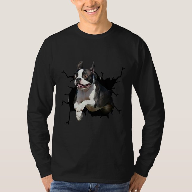 Boston Terrier Dog bricht Hunde Welpe Decal Crack T-Shirt (Vorderseite)