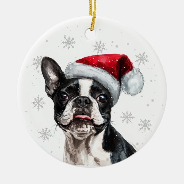 Boston Terrier Dog Christmas Personalized Keramik Ornament (Vorne)