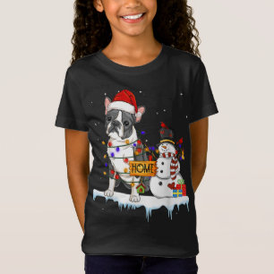 Boston Terrier Dog Christmas Snowman Xmas Lights P T-Shirt