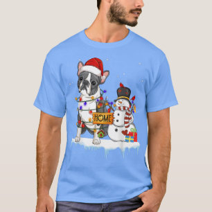 Boston Terrier Dog Christmas Snowman Xmas Lights P T-Shirt