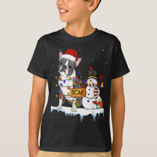 Boston Terrier Dog Christmas Snowman Xmas Lights P T-Shirt