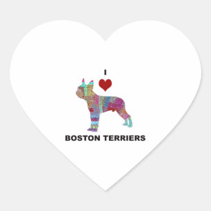 BOSTON TERRIER DOG COLLAGE DOODUL I LIEBE Herz-Aufkleber