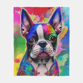 Boston Terrier Dog Colorful Paint Splash Fleecedecke