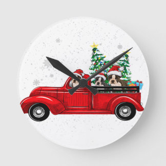 Boston Terrier Dog Driving Xmas Truck Weihnachten Runde Wanduhr