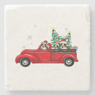 Boston Terrier Dog Driving Xmas Truck Weihnachten Steinuntersetzer
