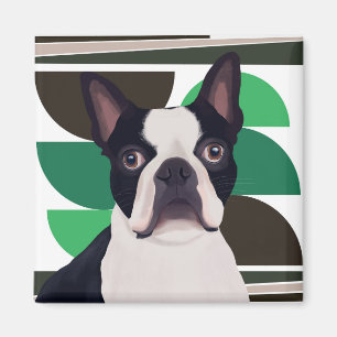 Boston Terrier Dog - Dunkle grüne Geometrie Magnet