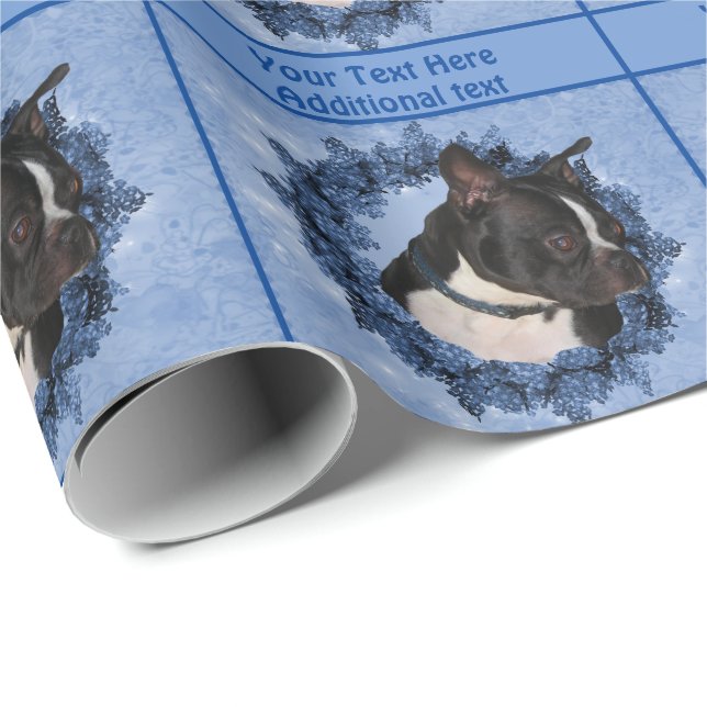 Boston Terrier Dog Floral Wreath Personalisiert Geschenkpapier (Rolleneckpunkt)