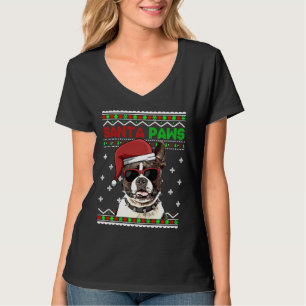 Boston Terrier Dog Funny Santa Paws Weihnachten T-Shirt