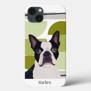 Boston Terrier Dog - Green Geometric Case-Mate iPhone Hülle