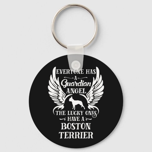 Boston Terrier Dog Guardian Angel Schlüsselanhänger (Vorderseite)