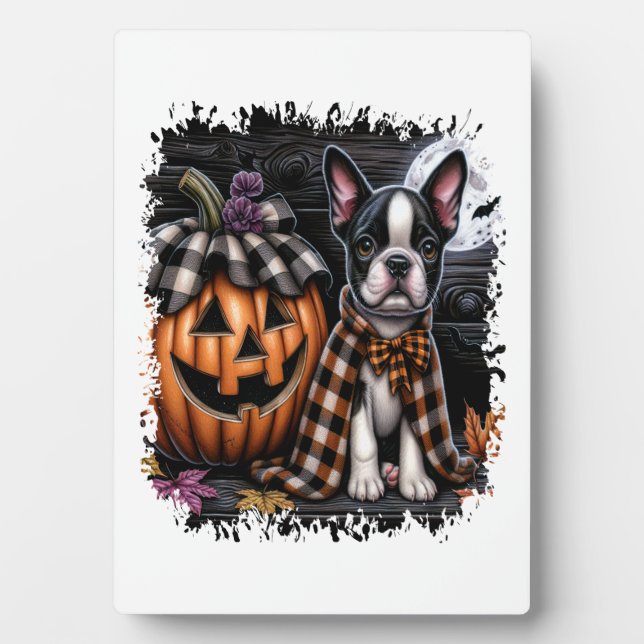Boston Terrier Dog Halloween Fotoplatte (Vorderseite)
