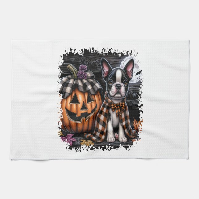 Boston Terrier Dog Halloween Geschirrtuch (Horizontal)