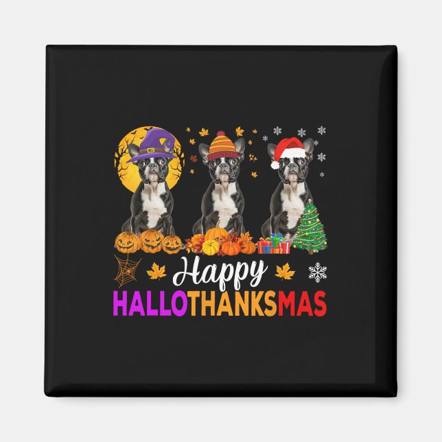 Boston Terrier Dog Halloween Weihnachtsdank Magnet (Vorne)