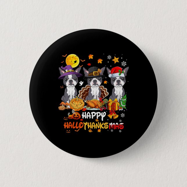 Boston Terrier Dog Happy Halloween Erntedank Ch Button (Vorderseite)