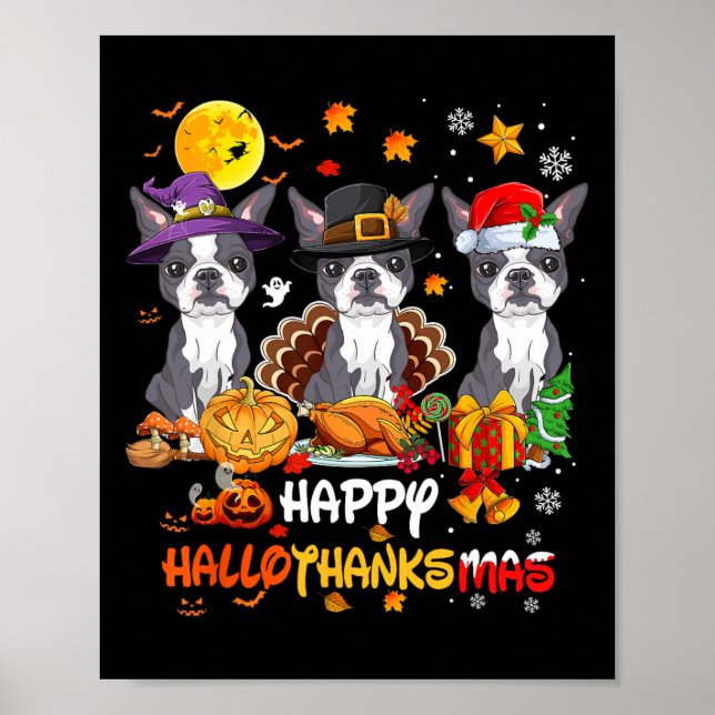 Boston Terrier Dog Happy Halloween Erntedank Ch Poster (Vorne)