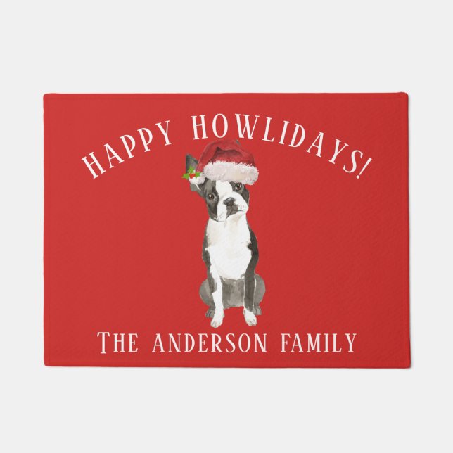 Boston Terrier Dog Happy Howlidays Weihnachten Fußmatte (Vorderseite)