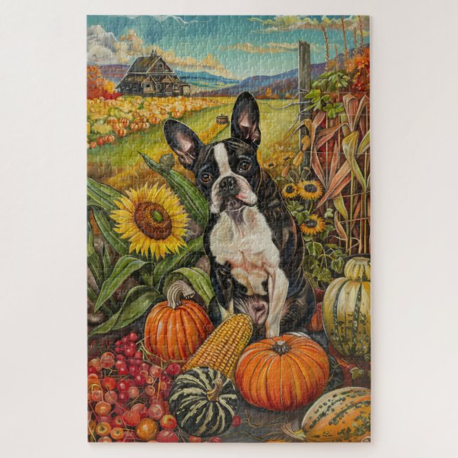 Boston Terrier Dog Herbsternte Erntedank (Vertikal)