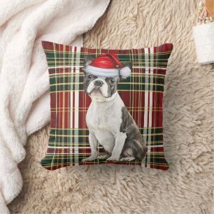 Boston Terrier Dog Holiday Kariert Weihnachten Kissen