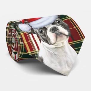 Boston Terrier Dog Holiday Kariert Weihnachten Krawatte