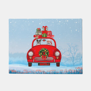 Boston Terrier Dog in Auto mit dem Weihnachtsmann Fußmatte