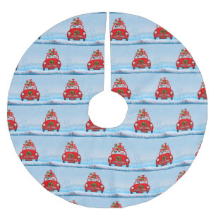 Boston Terrier Dog in Auto mit dem Weihnachtsmann Polyester Weihnachtsbaumdecke