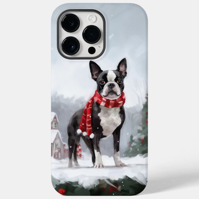 Boston Terrier Dog in Schneeweihen Case-Mate iPhone 14 Pro Max Hülle (Rückseite)