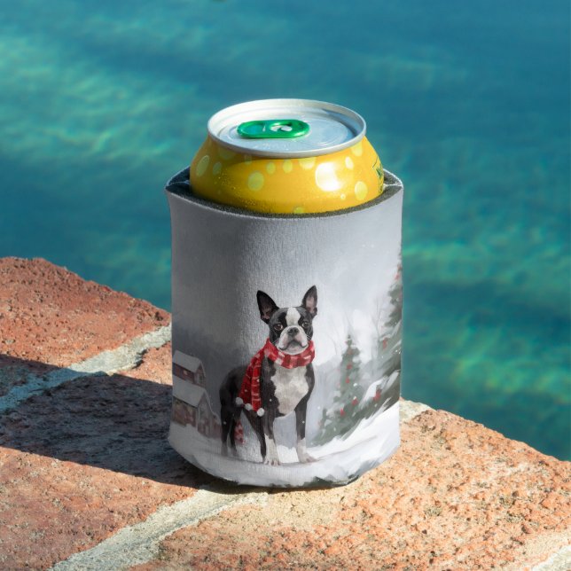 Boston Terrier Dog in Schneeweihen Dosenkühler (In Situ Pool)