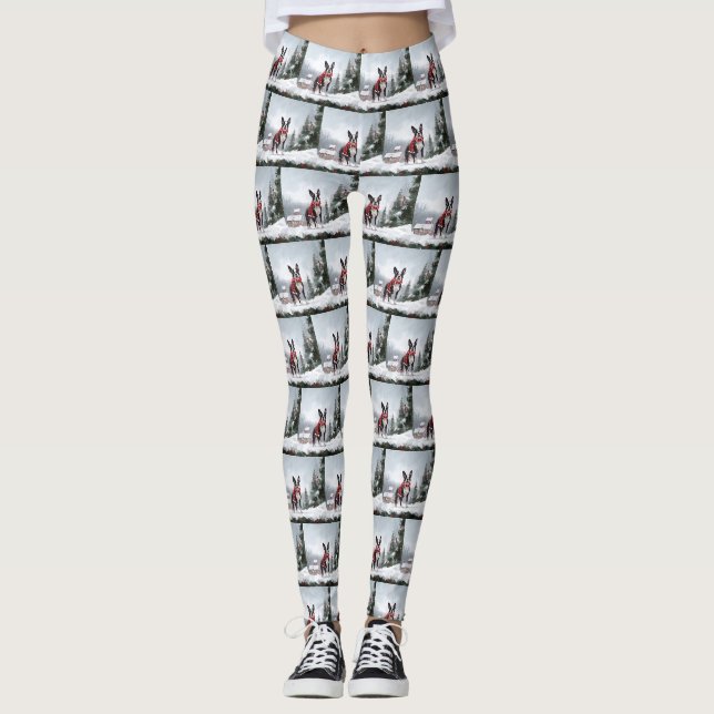Boston Terrier Dog in Schneeweihen Leggings (Vorderseite)