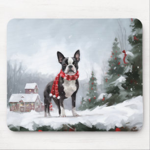 Boston Terrier Dog in Schneeweihen Mousepad