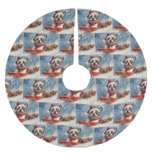 Boston Terrier Dog in Sledge Let it Snow Christmas Polyester Weihnachtsbaumdecke