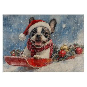 Boston Terrier Dog in Sledge Let it Snow Christmas Schneidebrett