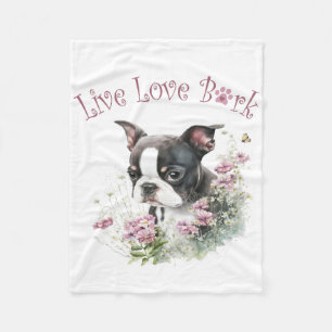 Boston Terrier Dog Mama Floral Fleecedecke