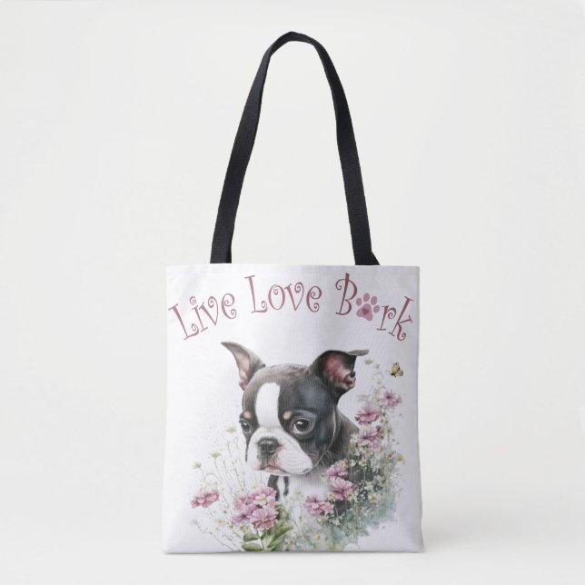 Boston Terrier Dog Mama Floral Tasche (Vorderseite)