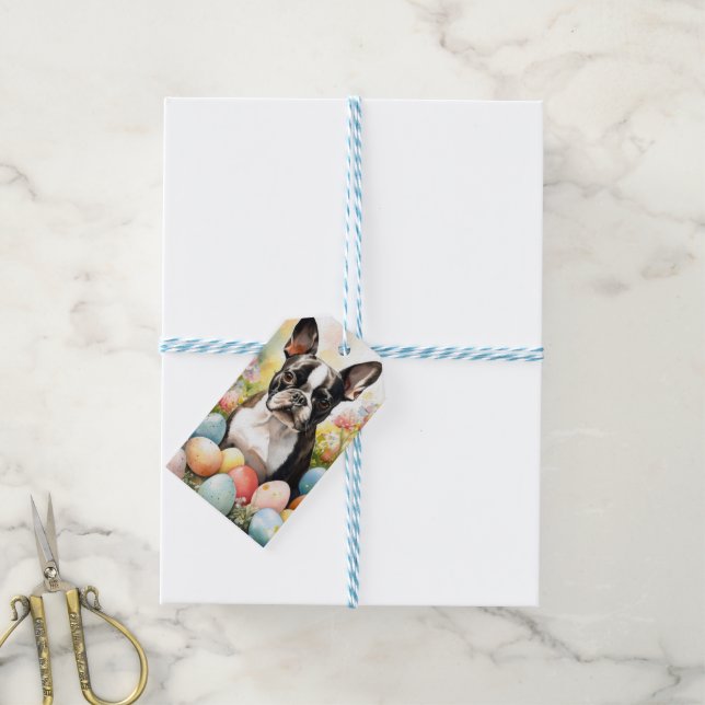 Boston Terrier Dog mit Ostereier Holiday Geschenkanhänger (Mit Garn)