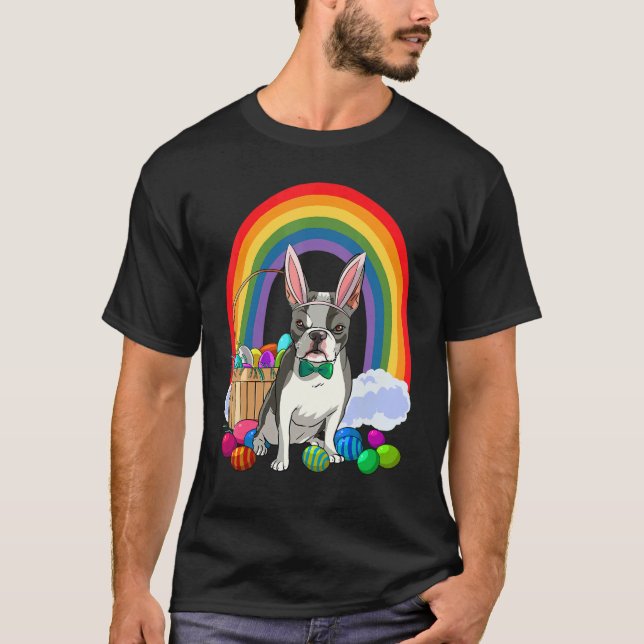 Boston Terrier Dog Mom Easter Eggs Bunny Rabbit T-Shirt (Vorderseite)