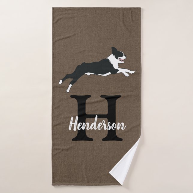 Boston Terrier Dog Monogram Nachname Badhandtuch Set (Badehandtuch)