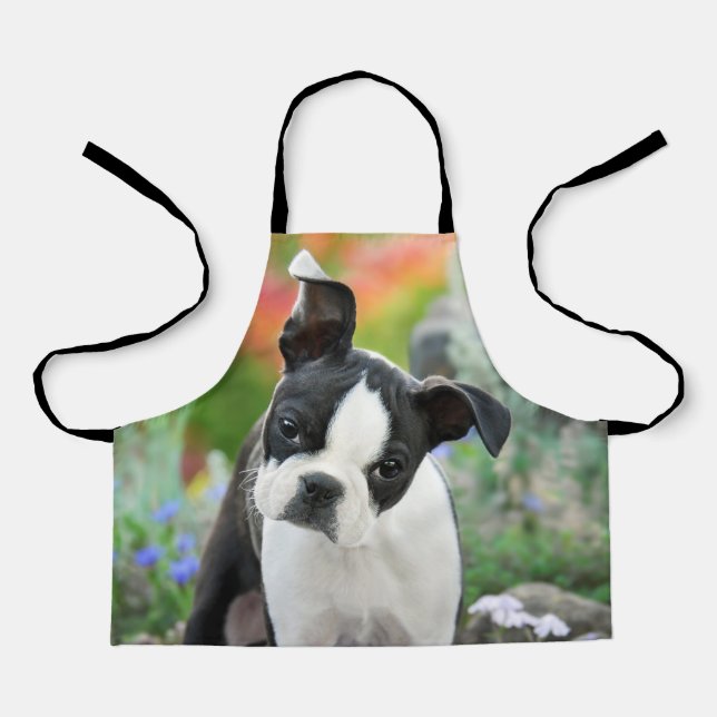 Boston Terrier Dog Niedlich Puppy Animal Head Foto Schürze (Vorderseite)