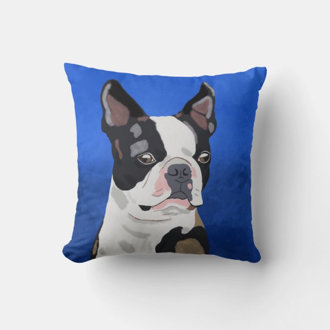 Boston Terrier Dog Oil Painting Art Portrait Kissen (Vorderseite)