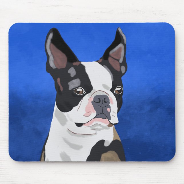 Boston Terrier Dog Oil Painting Art Portrait Mousepad (Vorne)