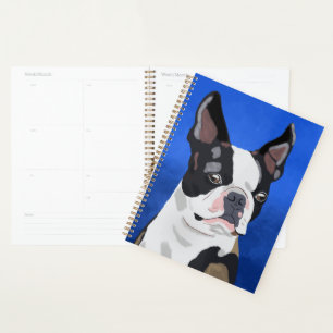 Boston Terrier Dog Oil Painting Art Portrait Planer