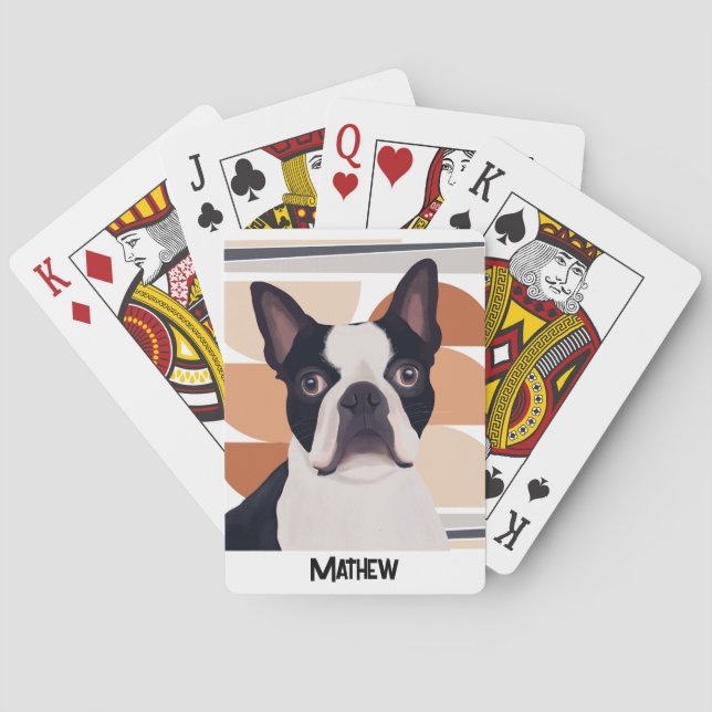 Boston Terrier Dog - Orange Geometric Spielkarten (Rückseite)