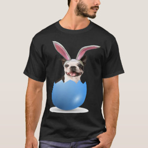 Boston Terrier Dog Oster Bunny Colored Egg Huntin T-Shirt