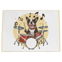 Boston Terrier Dog Playing Drums Große Geschenktüte