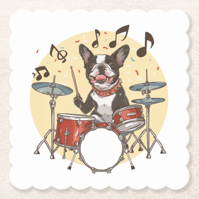 Boston Terrier Dog Playing Drums Untersetzer (Vorderseite)