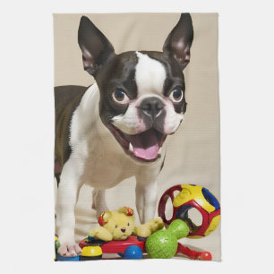 Boston Terrier Dog Playing with Toys Geschirrtuch