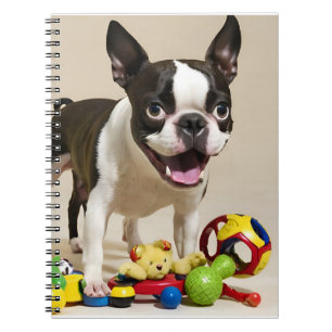 Boston Terrier Dog Playing with Toys Notizblock
